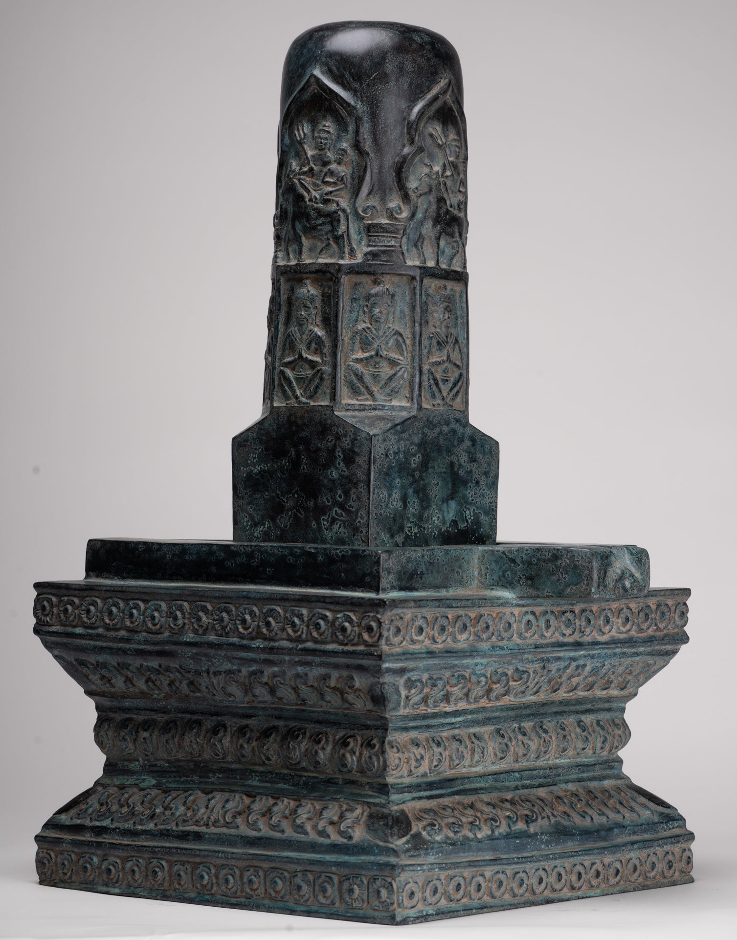 Large Linga Statue - Antique Khmer Style Bronze Linga / Lingnum & Yoni - 53cm/21"