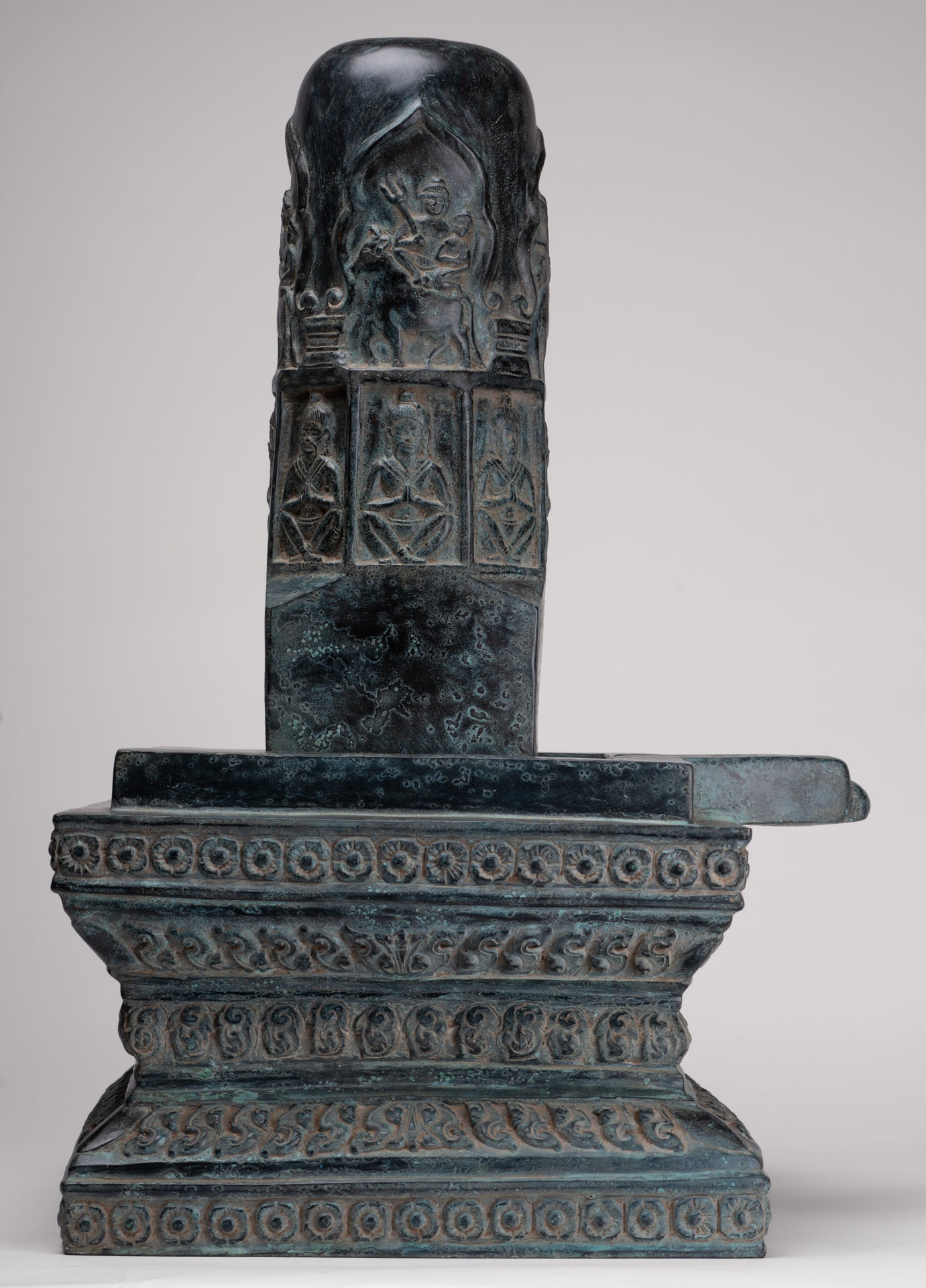 Large Linga Statue - Antique Khmer Style Bronze Linga / Lingnum & Yoni - 53cm/21"