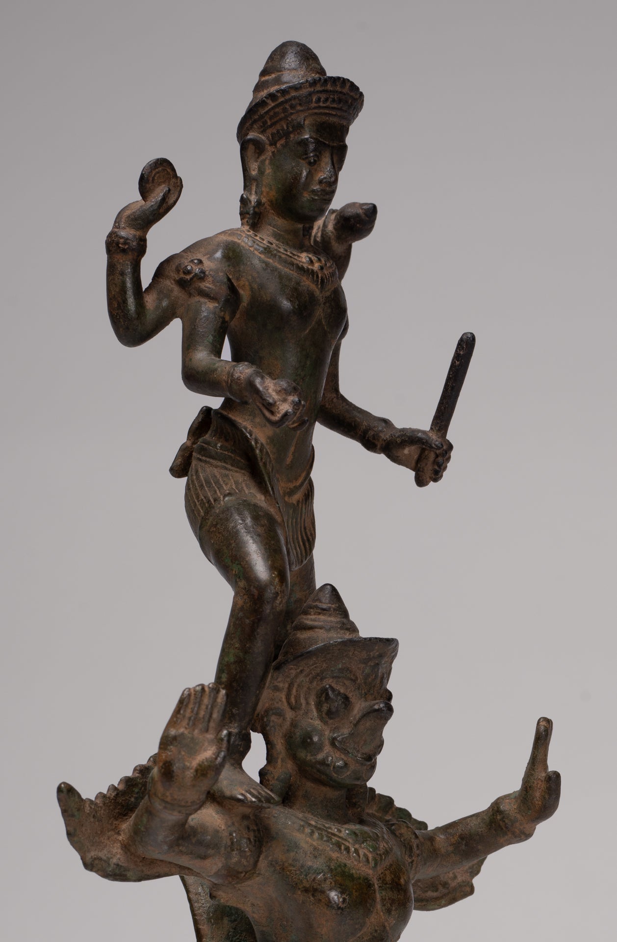 Masterpiece - Antique Khmer Style Bronze Khmer Baphuon Vishnu Statue Riding Garuda - 36cm/14"