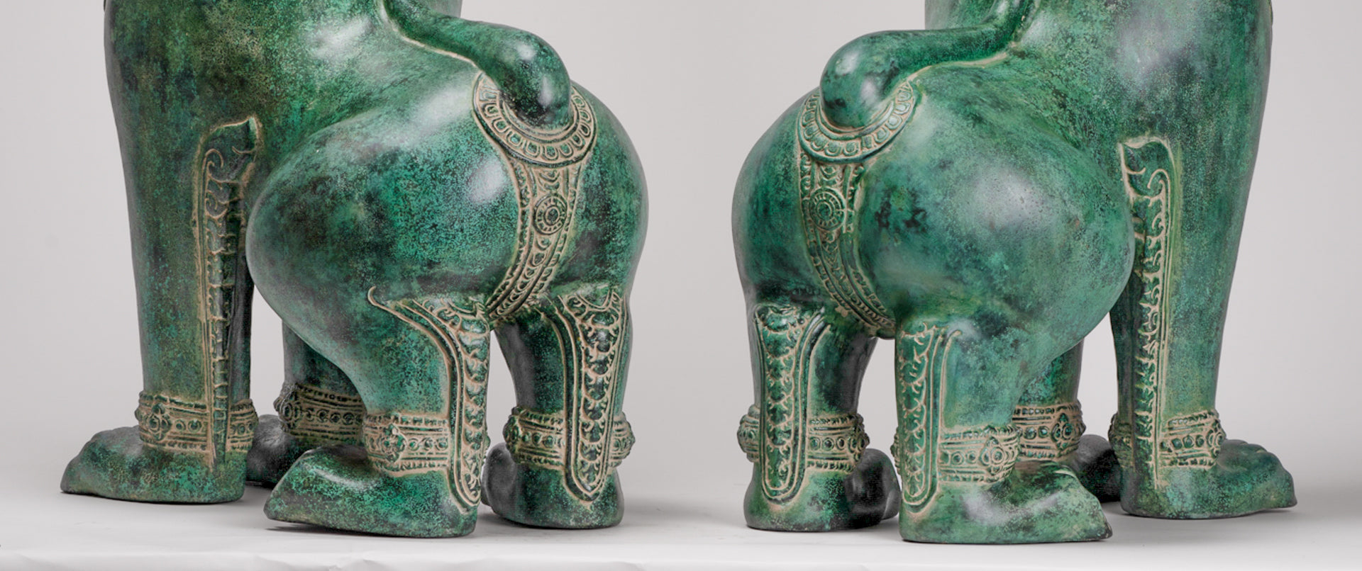 Temple Lions - Antique Khmer Style Bronze Temple Guardians or Lions (Pair) - 72cm/29"