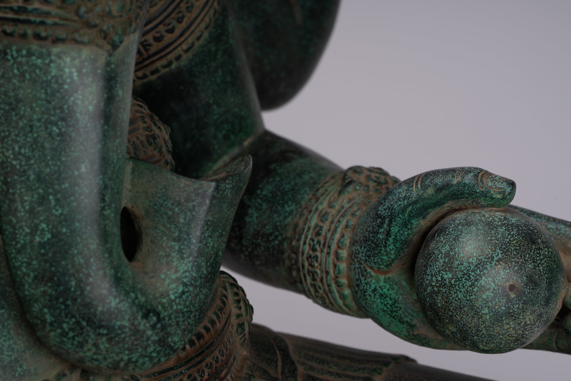 Large Ganesha Statue - Antique Khmer Style Angkor Wat Bronze Seated Four Arm Ganesh Statue - 74cm/30"