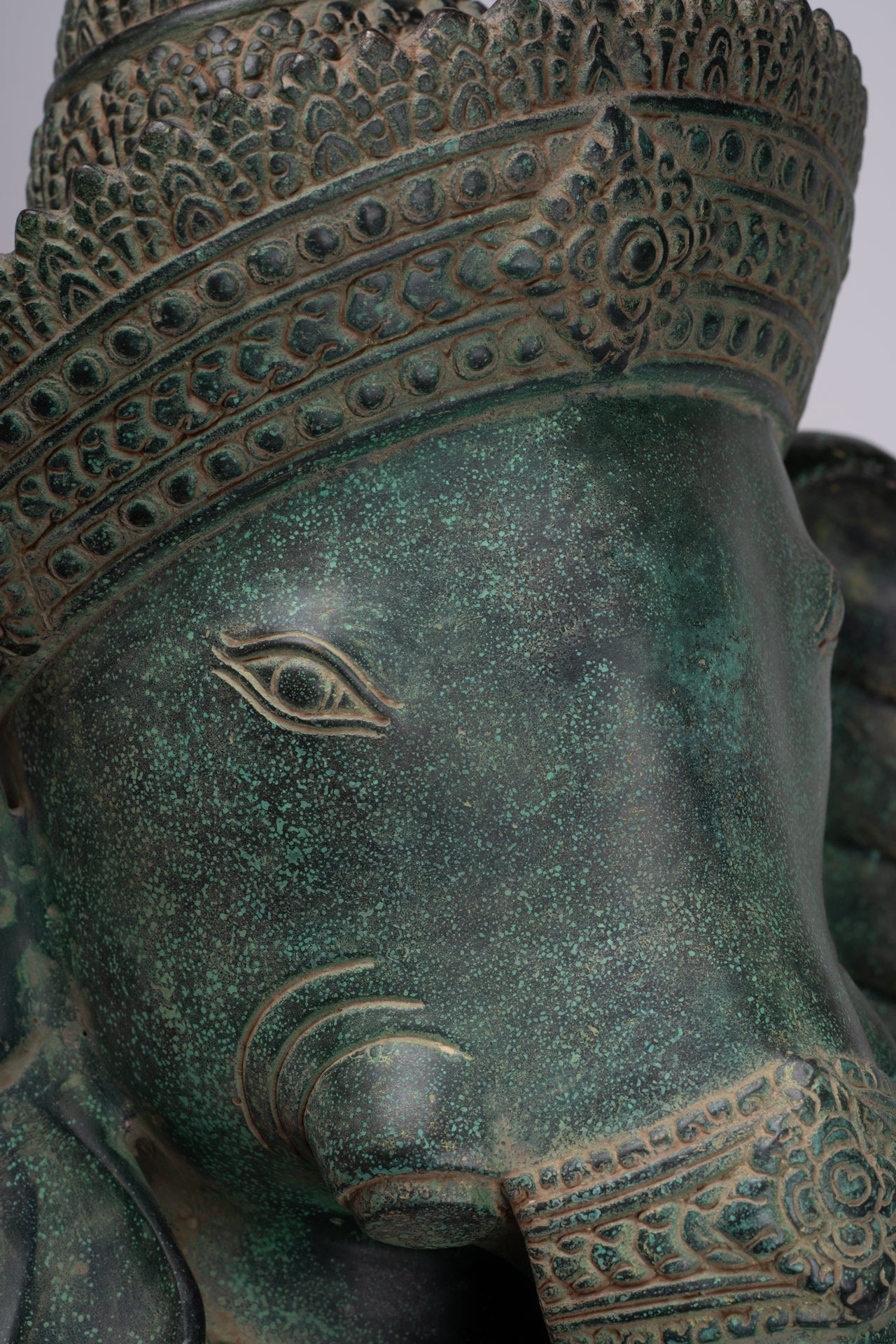 Large Ganesha Statue - Antique Khmer Style Angkor Wat Bronze Seated Four Arm Ganesh Statue - 74cm/30"