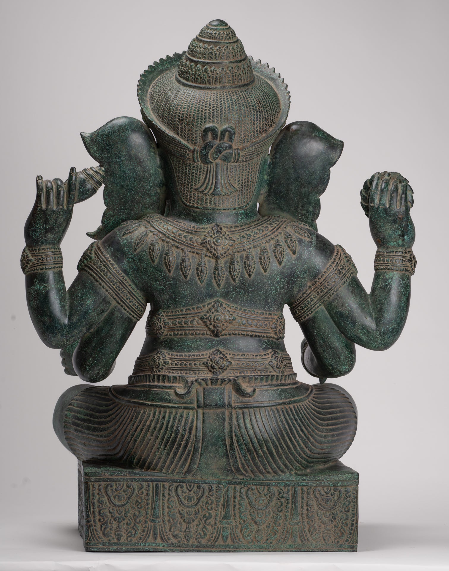 Large Ganesha Statue - Antique Khmer Style Angkor Wat Bronze Seated Four Arm Ganesh Statue - 74cm/30"
