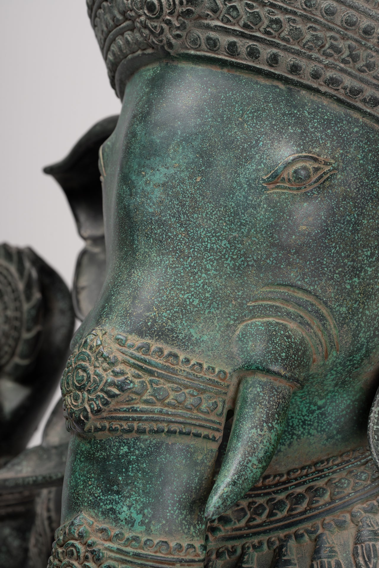 Large Ganesha Statue - Antique Khmer Style Angkor Wat Bronze Seated Four Arm Ganesh Statue - 74cm/30"