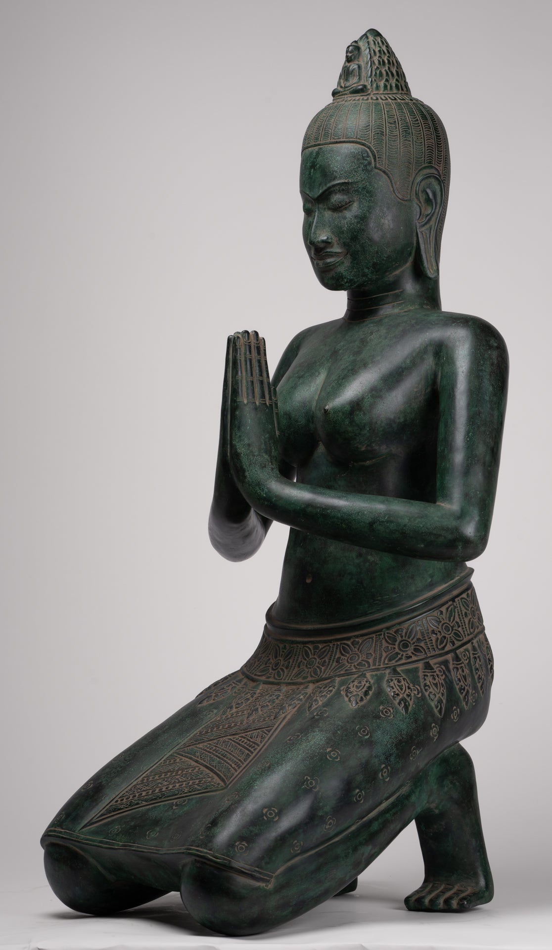 Deity Statue - Antique Khmer Style Bayon Prajnaparamita Statue / Goddess - 95cm/38"