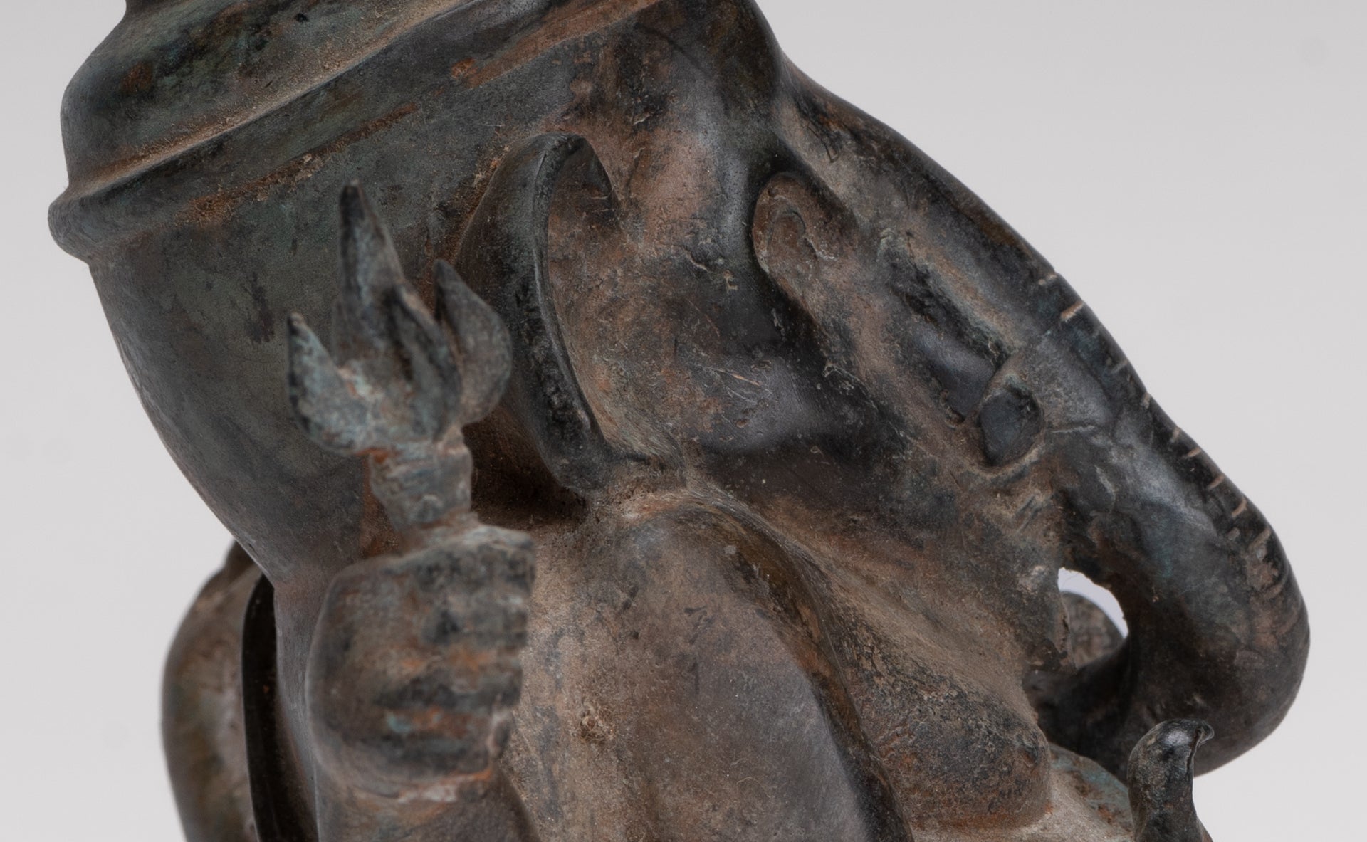 Ganesha Statue - Antique Thai Style Bronze Seated 4-Arm Ganesha Statue - 18cm/7"