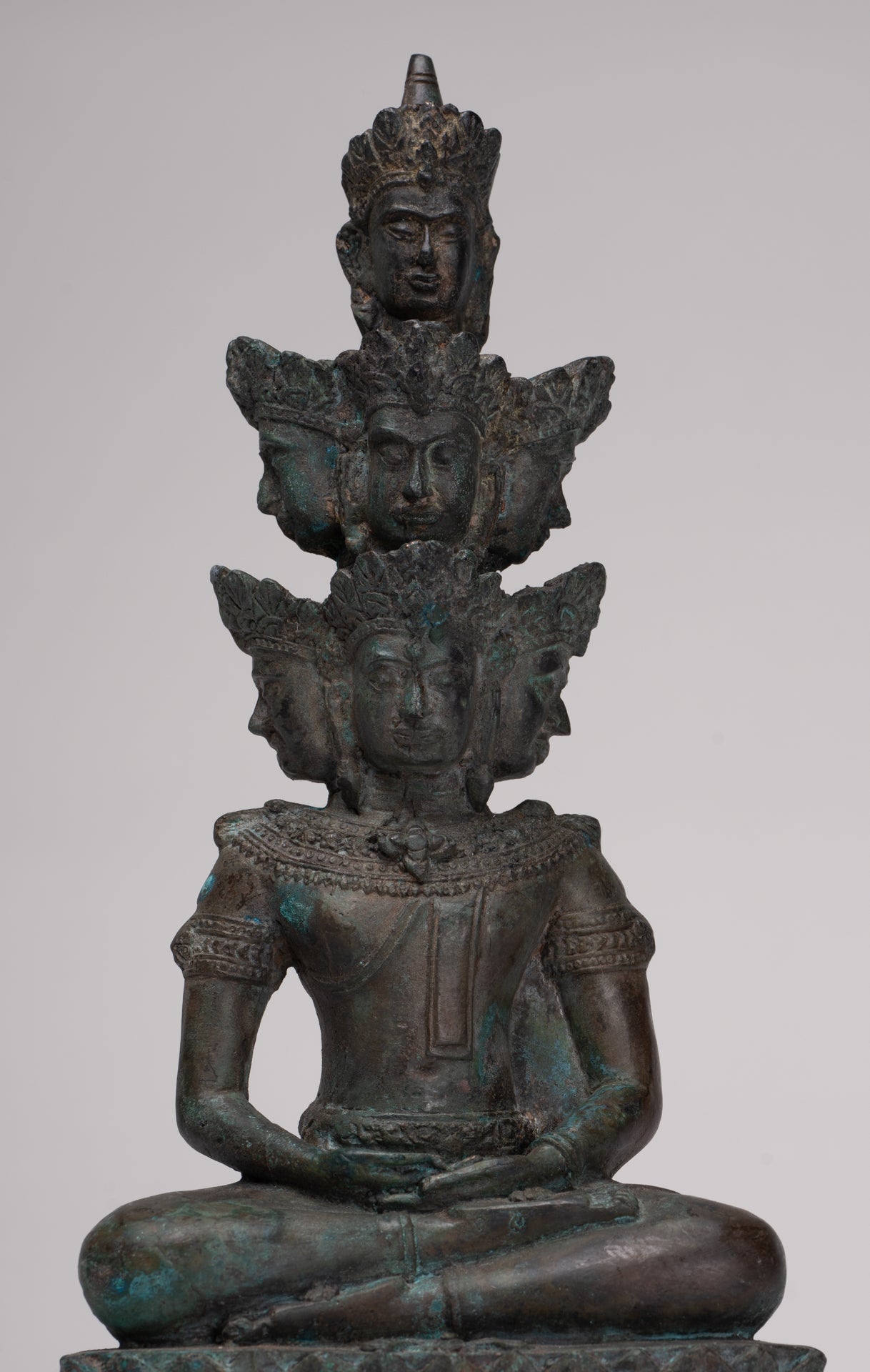 Antique Thai Style Seated Bronze Meditating Hevajra Statue - 30cm/12" Tall