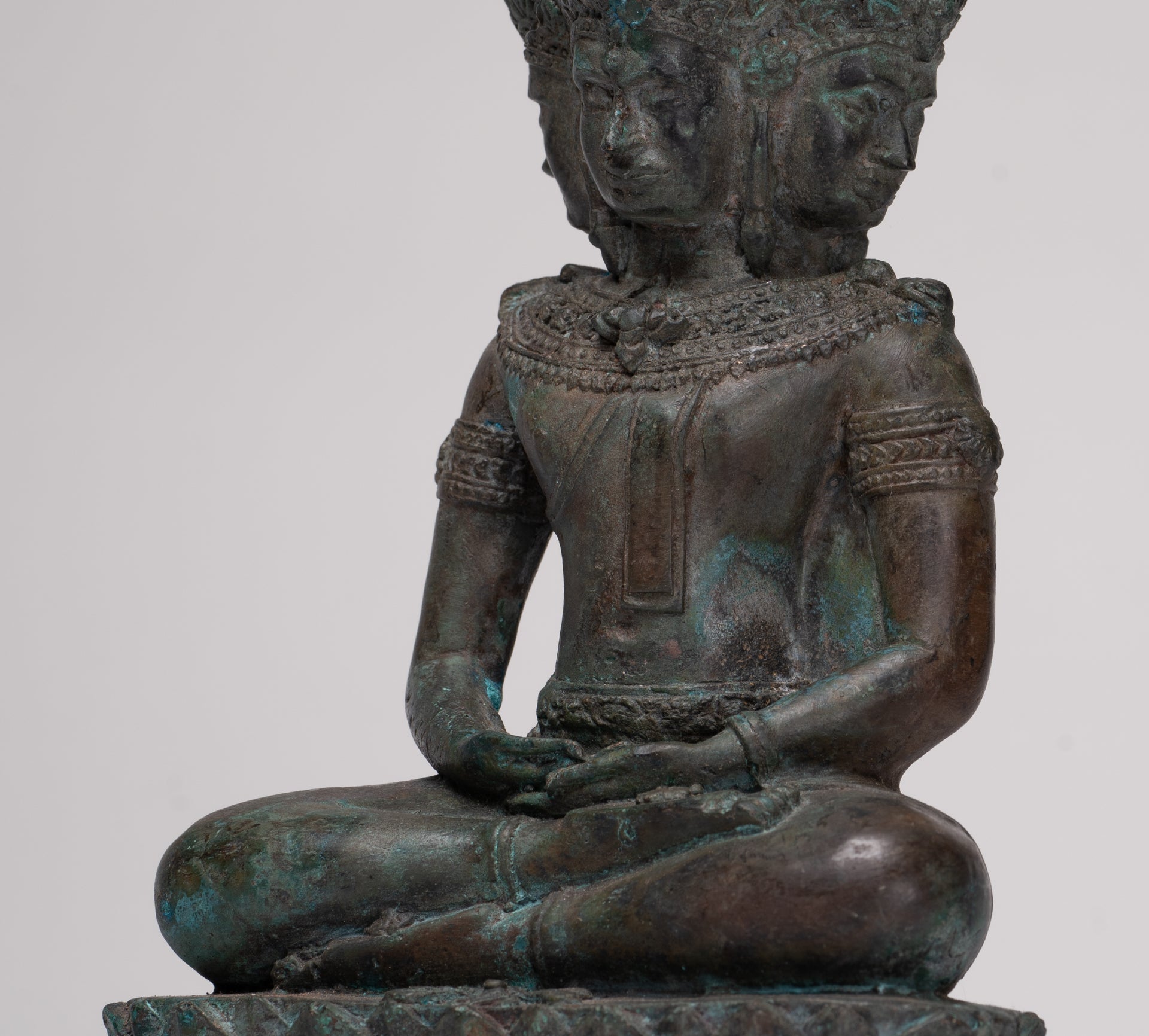 Antique Thai Style Seated Bronze Meditating Hevajra Statue - 30cm/12" Tall