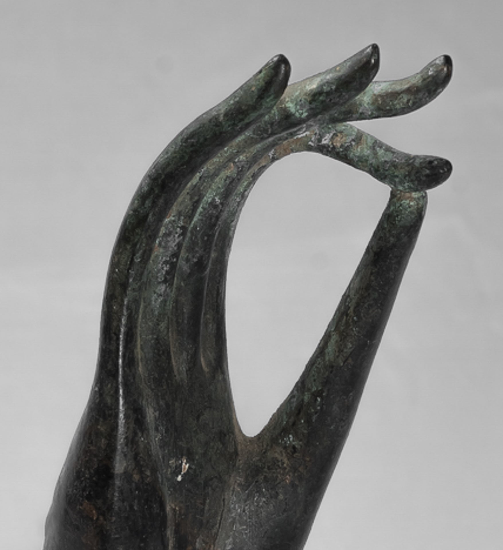 Mounted Antique Thai Style Southeast Asia Bronze Thai Teaching Hand - 29cm/12"