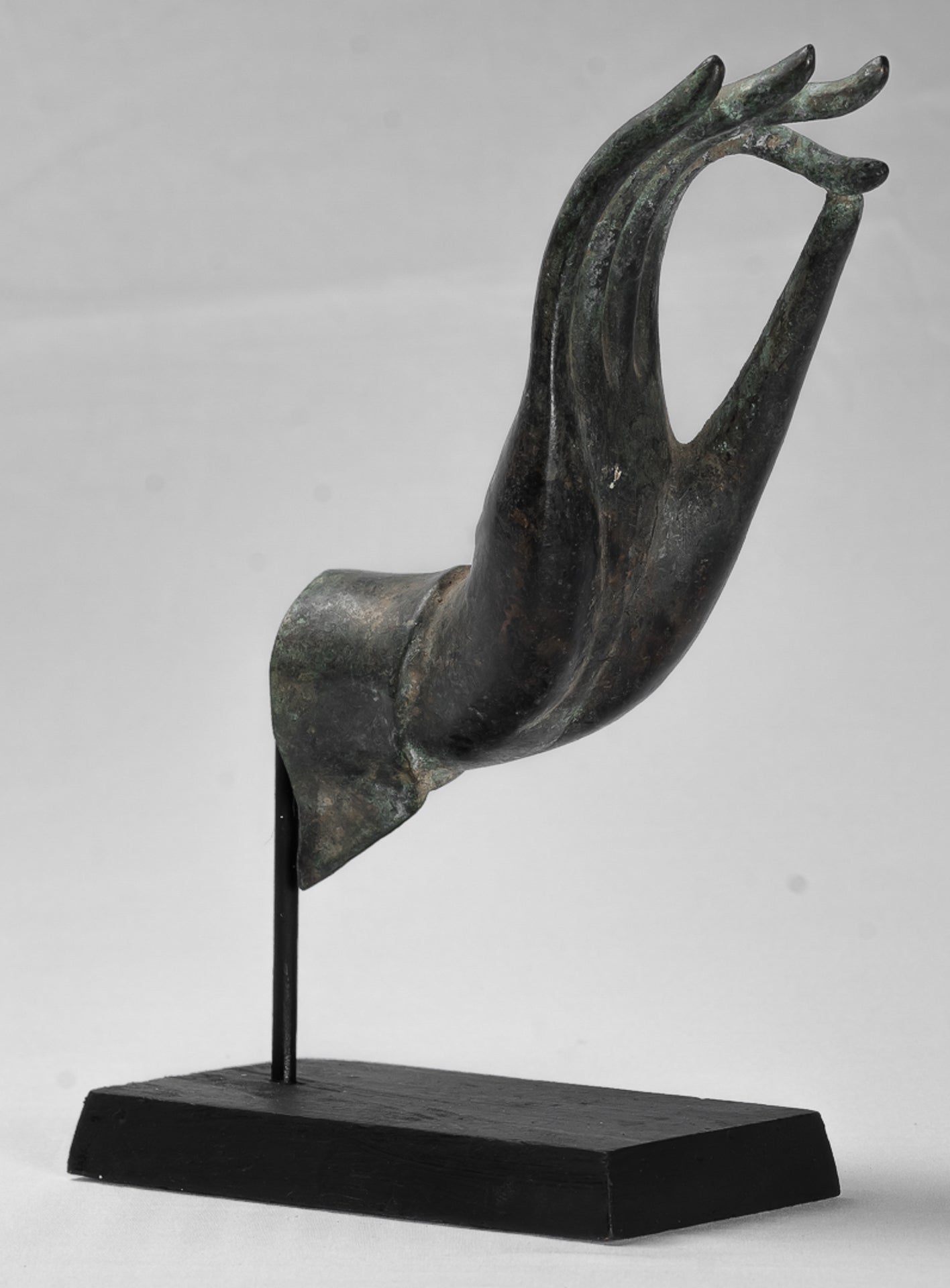 Mounted Antique Thai Style Southeast Asia Bronze Thai Teaching Hand - 29cm/12"
