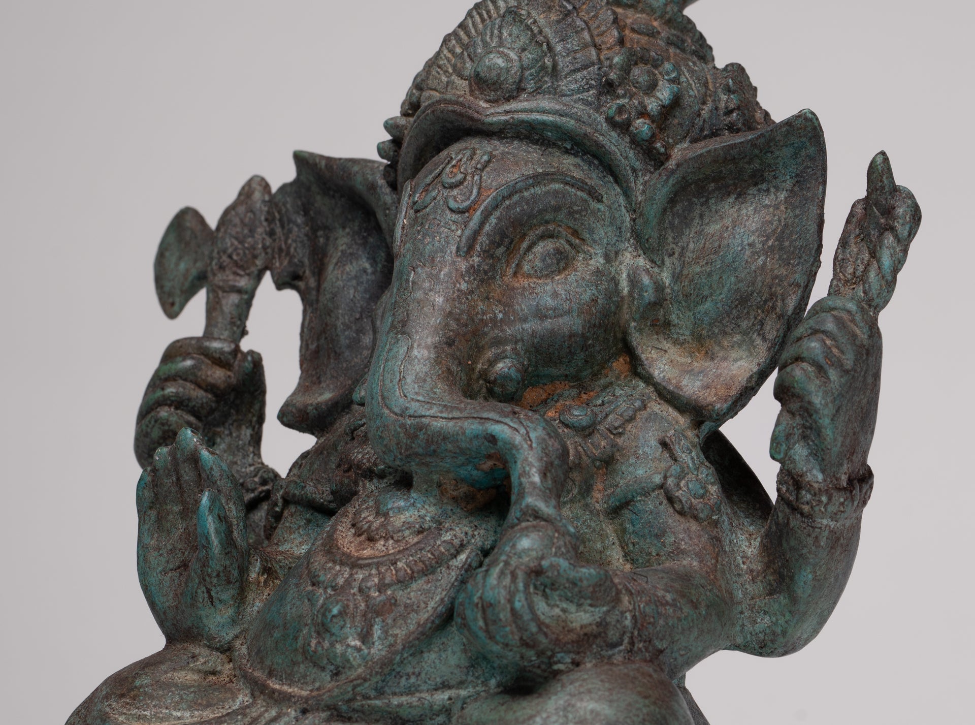 Ganesh - Antique Thai Style Bronze Seated Ganesha - 23cm/9"