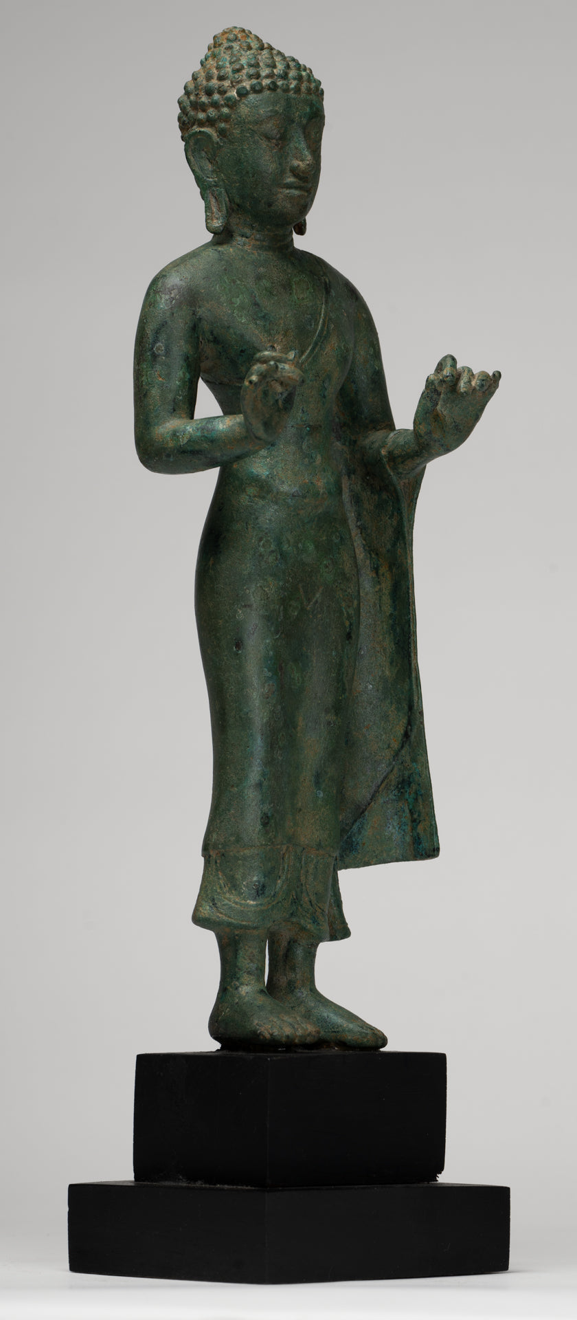 Buddha Statue - Antique Thai Style Standing Bronze Mon Dvaravati Teaching Buddha Statue - 35cm/14"