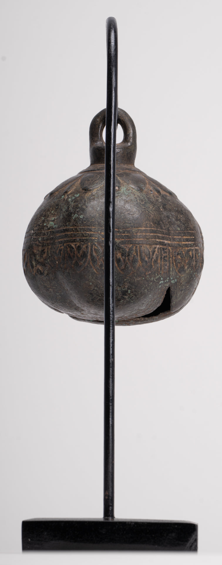 Antique Khmer Style Bronze Mounted Lotus Flower Bell - 32cm/13"