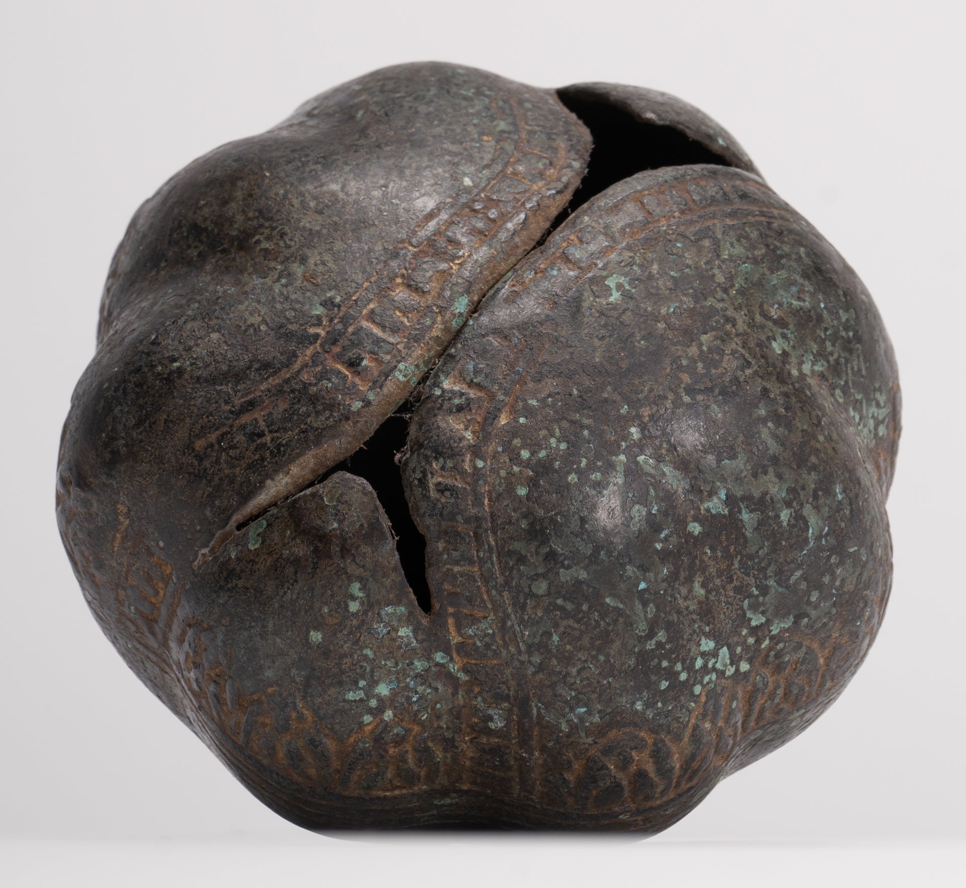 Antique Khmer Style Bronze Mounted Lotus Flower Bell - 32cm/13"