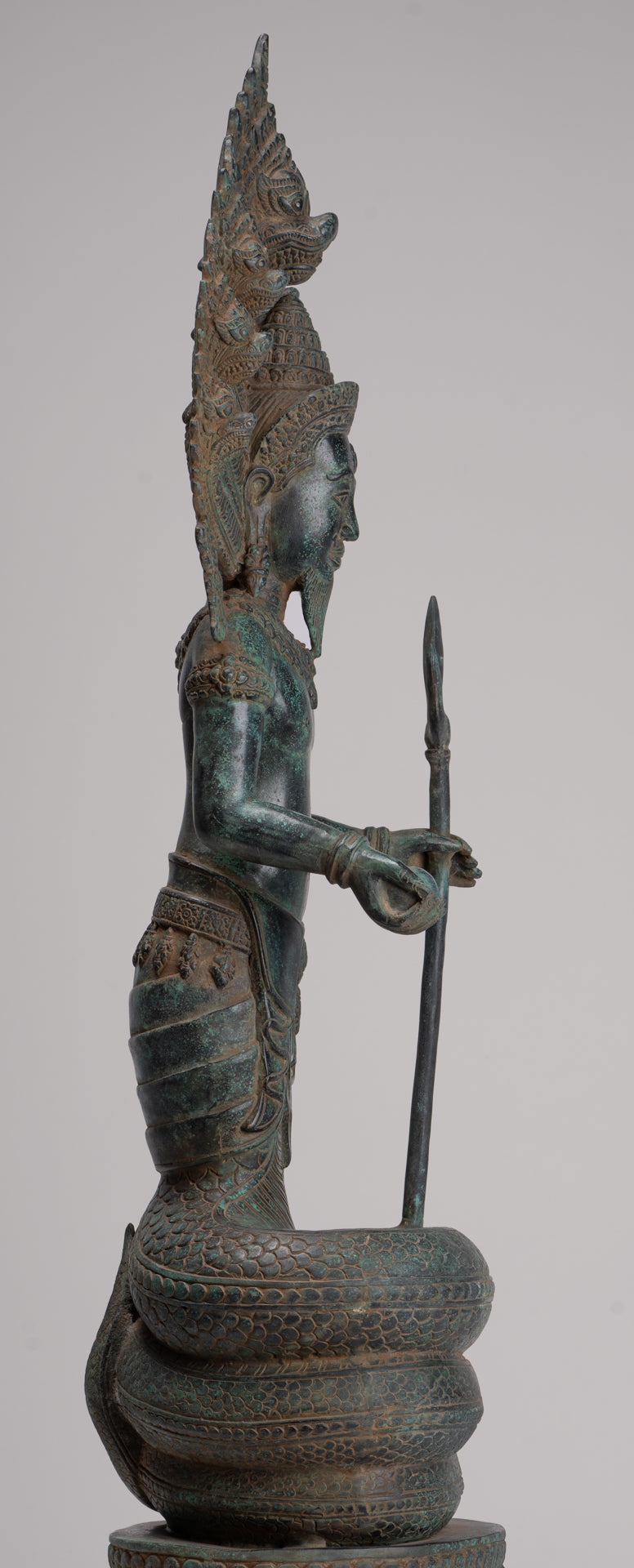 Naga Statue - Antique Khmer Style Bronze Protective 'Kaundinya I' Consort of Queen Soma - Naga, Snake or Serpent Statue - 77cm/31"
