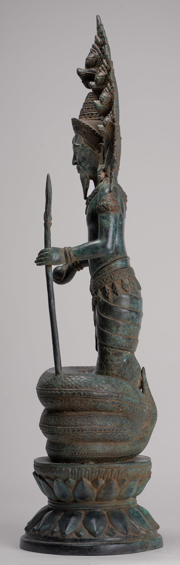 Naga Statue - Antique Khmer Style Bronze Protective 'Kaundinya I' Consort of Queen Soma - Naga, Snake or Serpent Statue - 77cm/31"
