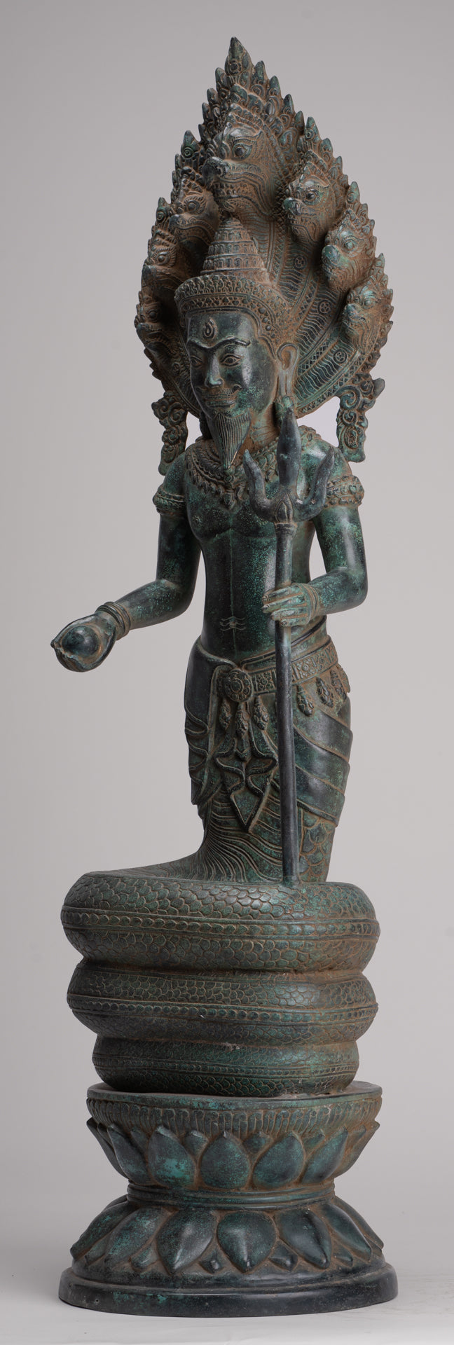 Naga Statue - Antique Khmer Style Bronze Protective 'Kaundinya I' Consort of Queen Soma - Naga, Snake or Serpent Statue - 77cm/31"