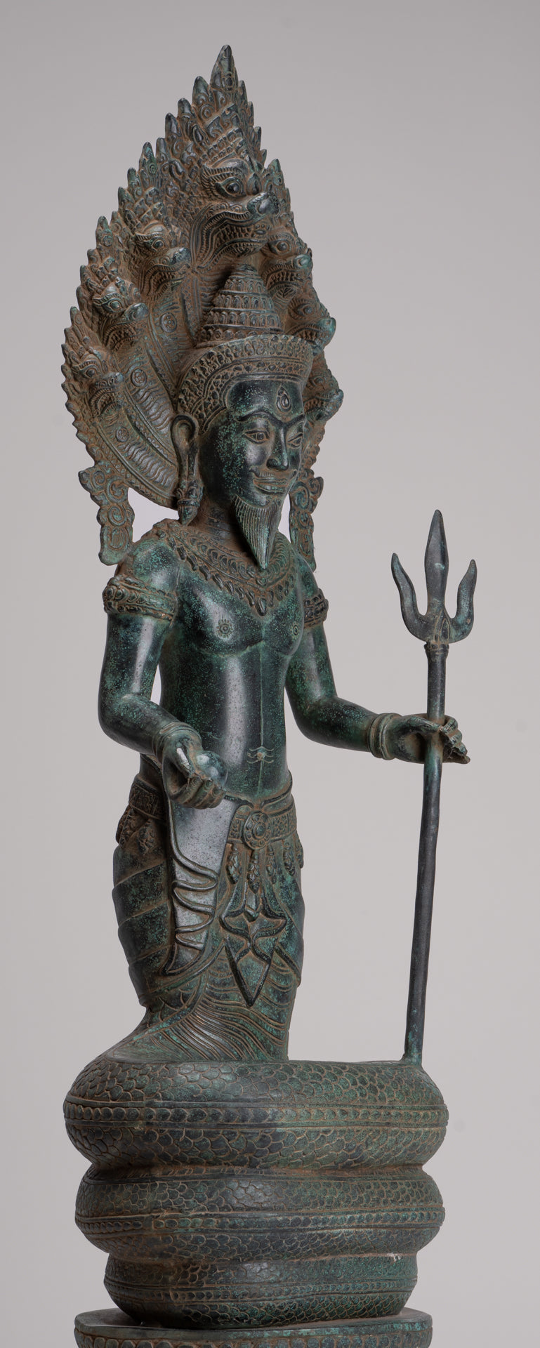 Naga Statue - Antique Khmer Style Bronze Protective 'Kaundinya I' Consort of Queen Soma - Naga, Snake or Serpent Statue - 77cm/31"