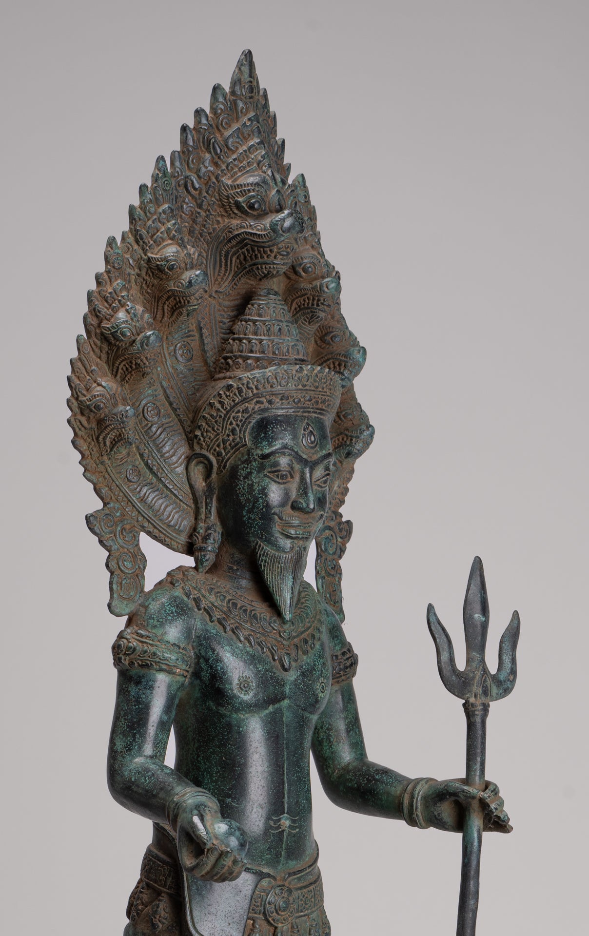 Naga Statue - Antique Khmer Style Bronze Protective 'Kaundinya I' Consort of Queen Soma - Naga, Snake or Serpent Statue - 77cm/31"