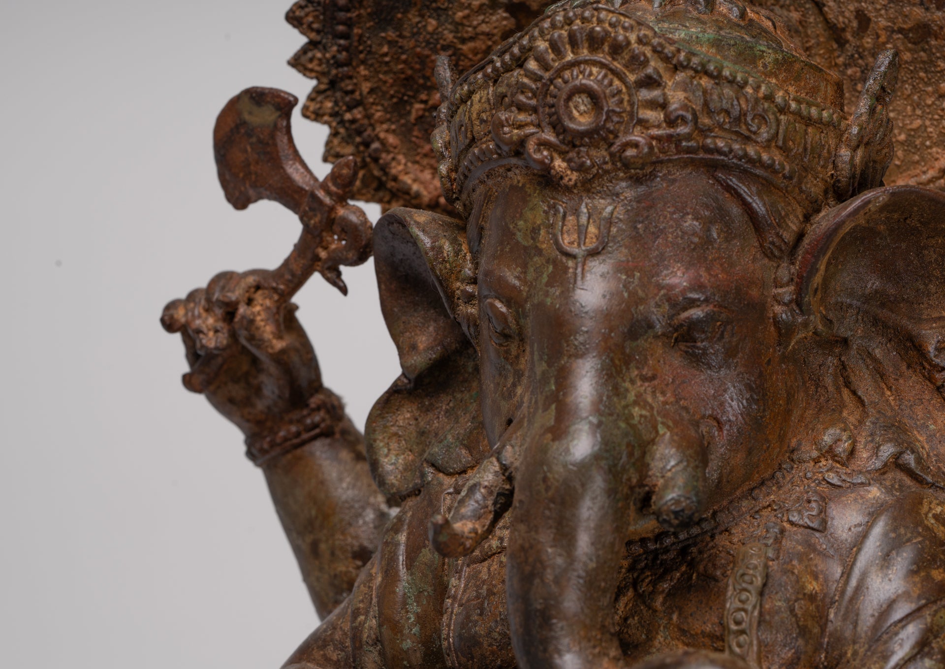 Ganesh - Antique Thai Style Bronze Reclining Ganesha Statue w/Mouse - 41cm/16"