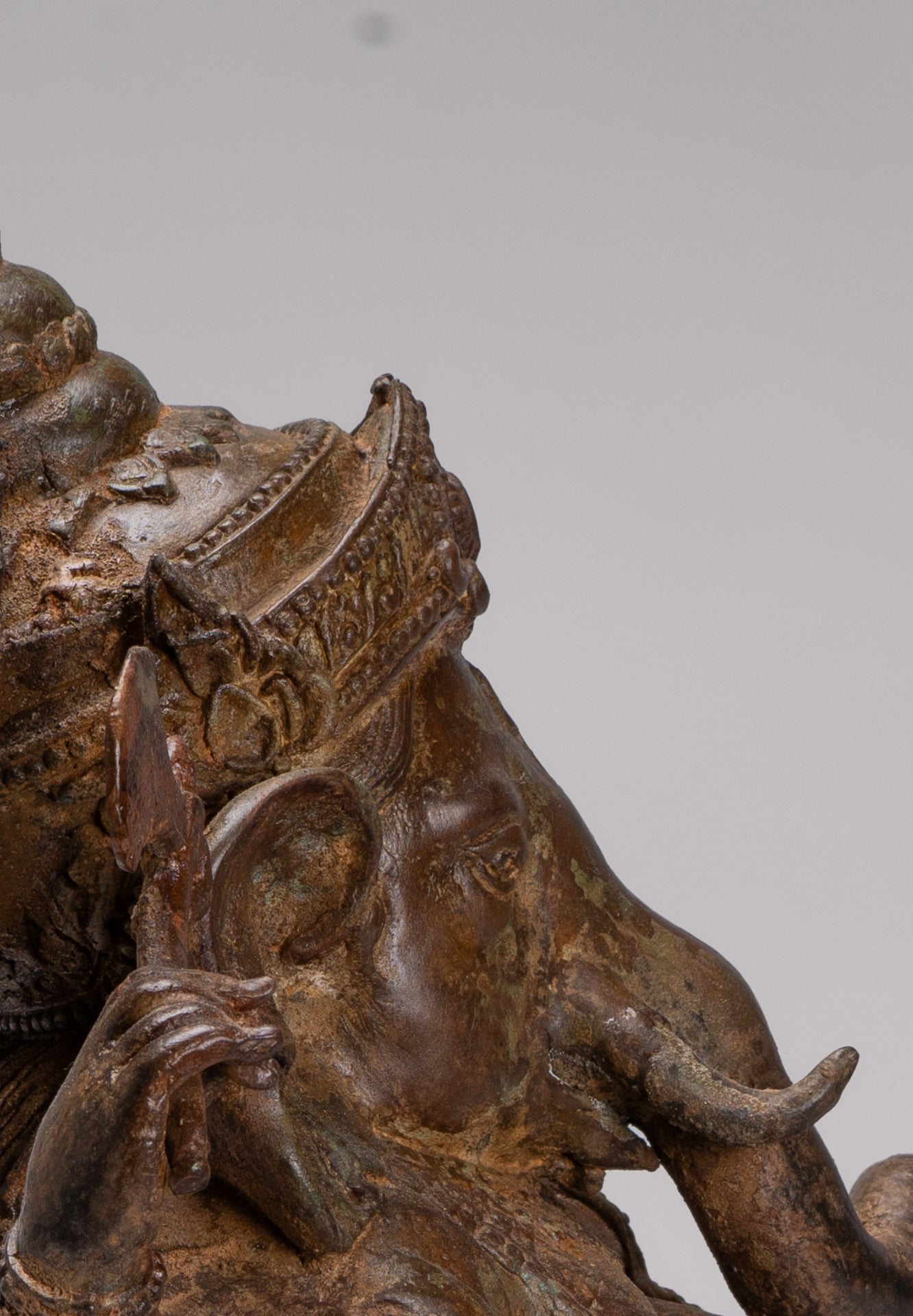 Ganesh - Antique Thai Style Bronze Reclining Ganesha Statue w/Mouse - 41cm/16"