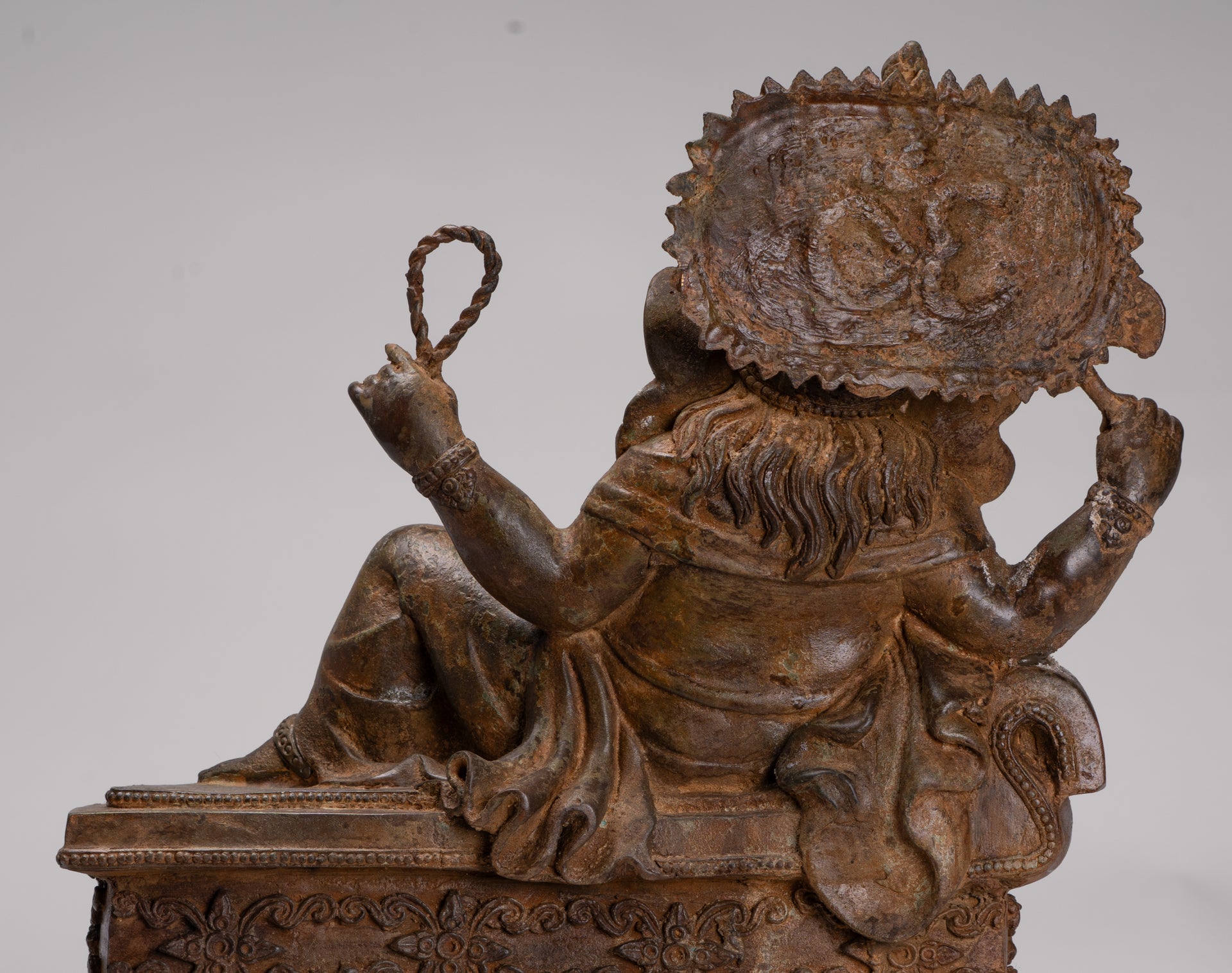 Ganesh - Antique Thai Style Bronze Reclining Ganesha Statue w/Mouse - 41cm/16"