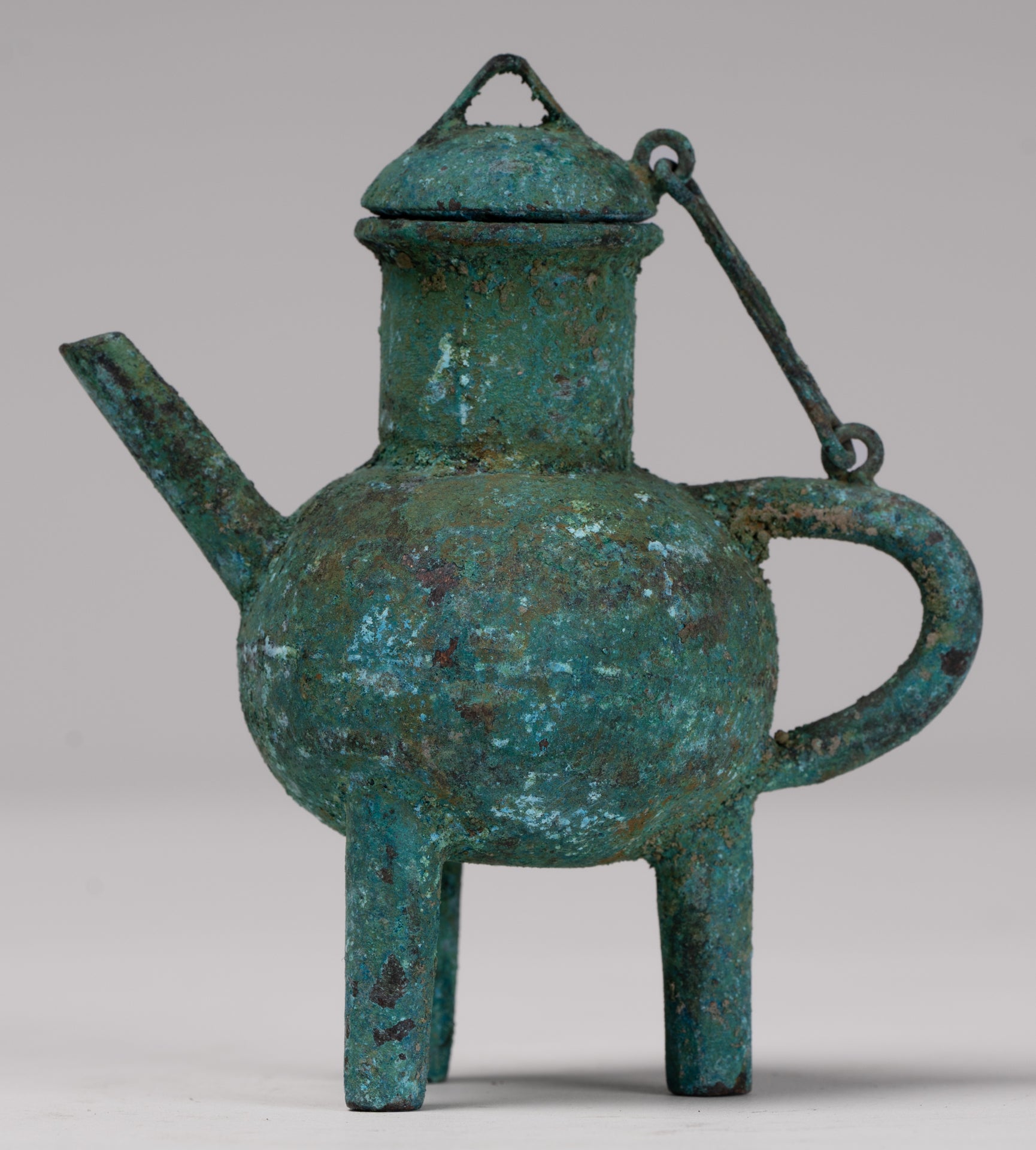 Antique Khmer Style Southeast Asian Bronze Ritual Tripod Pouring Vessel - 11cm/4"