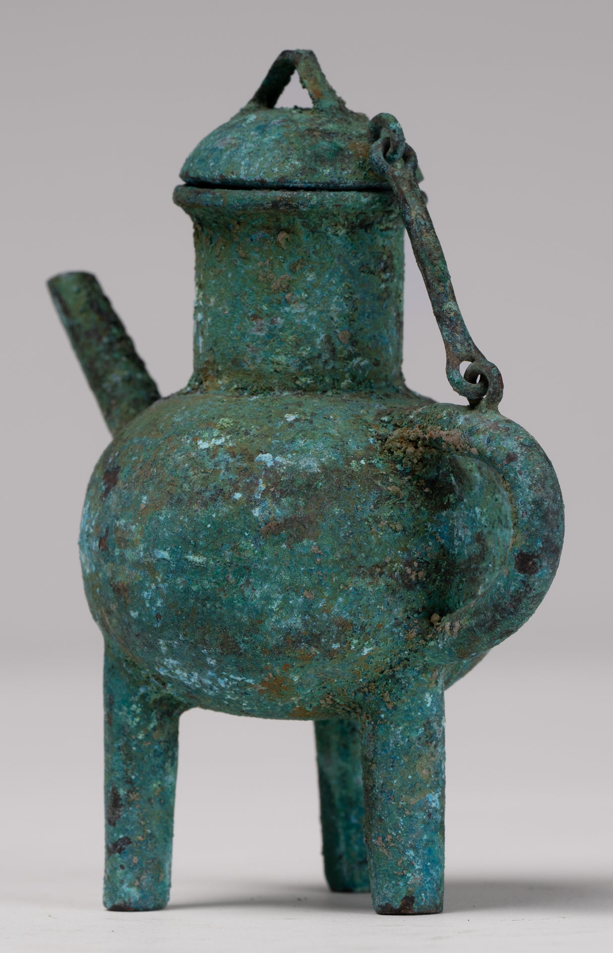 Antique Khmer Style Southeast Asian Bronze Ritual Tripod Pouring Vessel - 11cm/4"