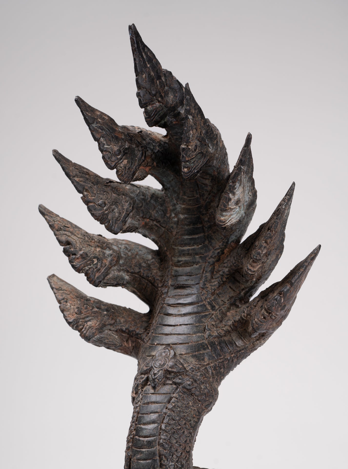 Antique Thai Style Bronze Nine Head Protective Naga, Snake or Serpent Statue - 35cm/14"