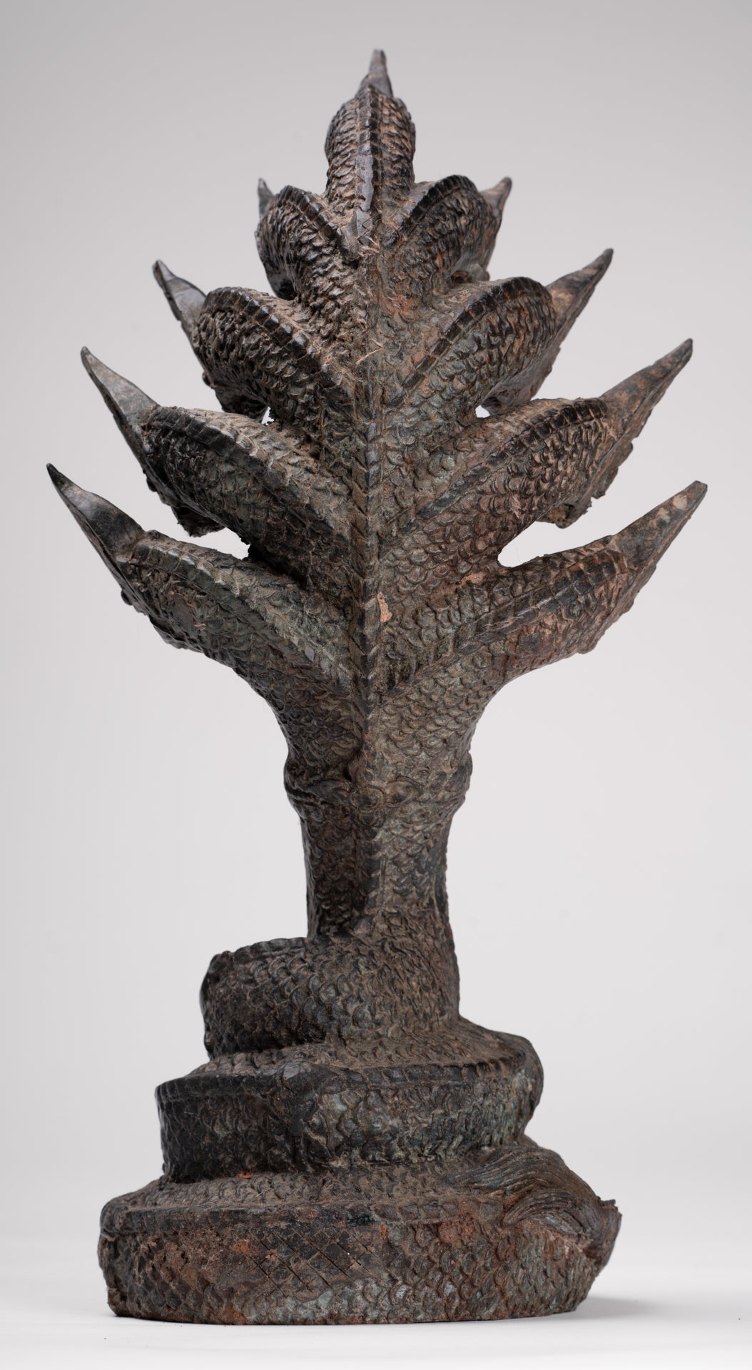 Antique Thai Style Bronze Nine Head Protective Naga, Snake or Serpent Statue - 35cm/14"