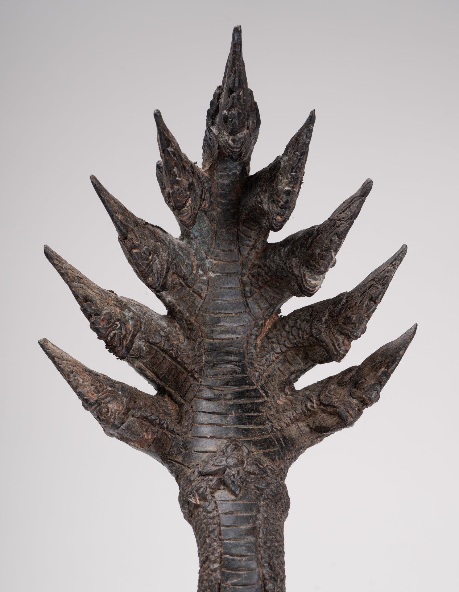 Antique Thai Style Bronze Nine Head Protective Naga, Snake or Serpent Statue - 35cm/14"