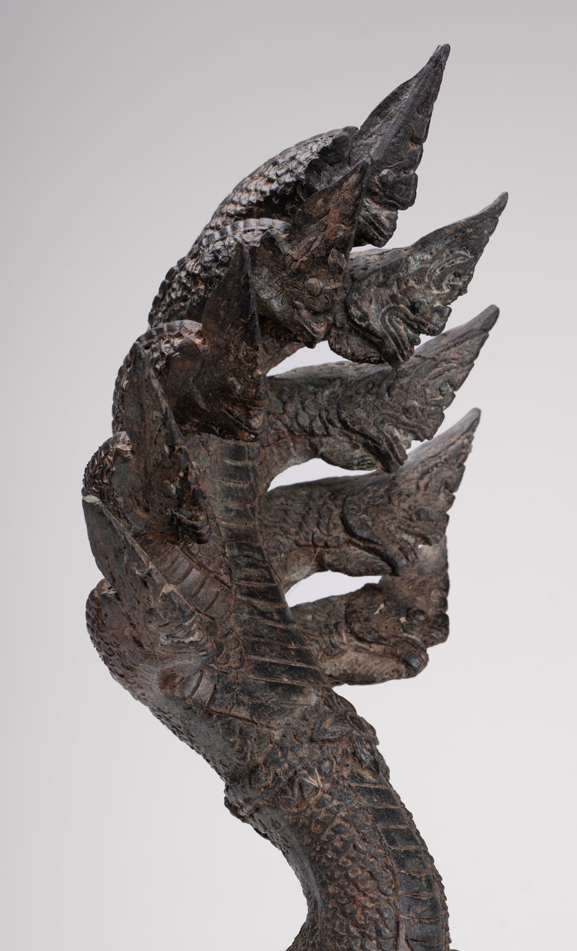 Antique Thai Style Bronze Nine Head Protective Naga, Snake or Serpent Statue - 35cm/14"