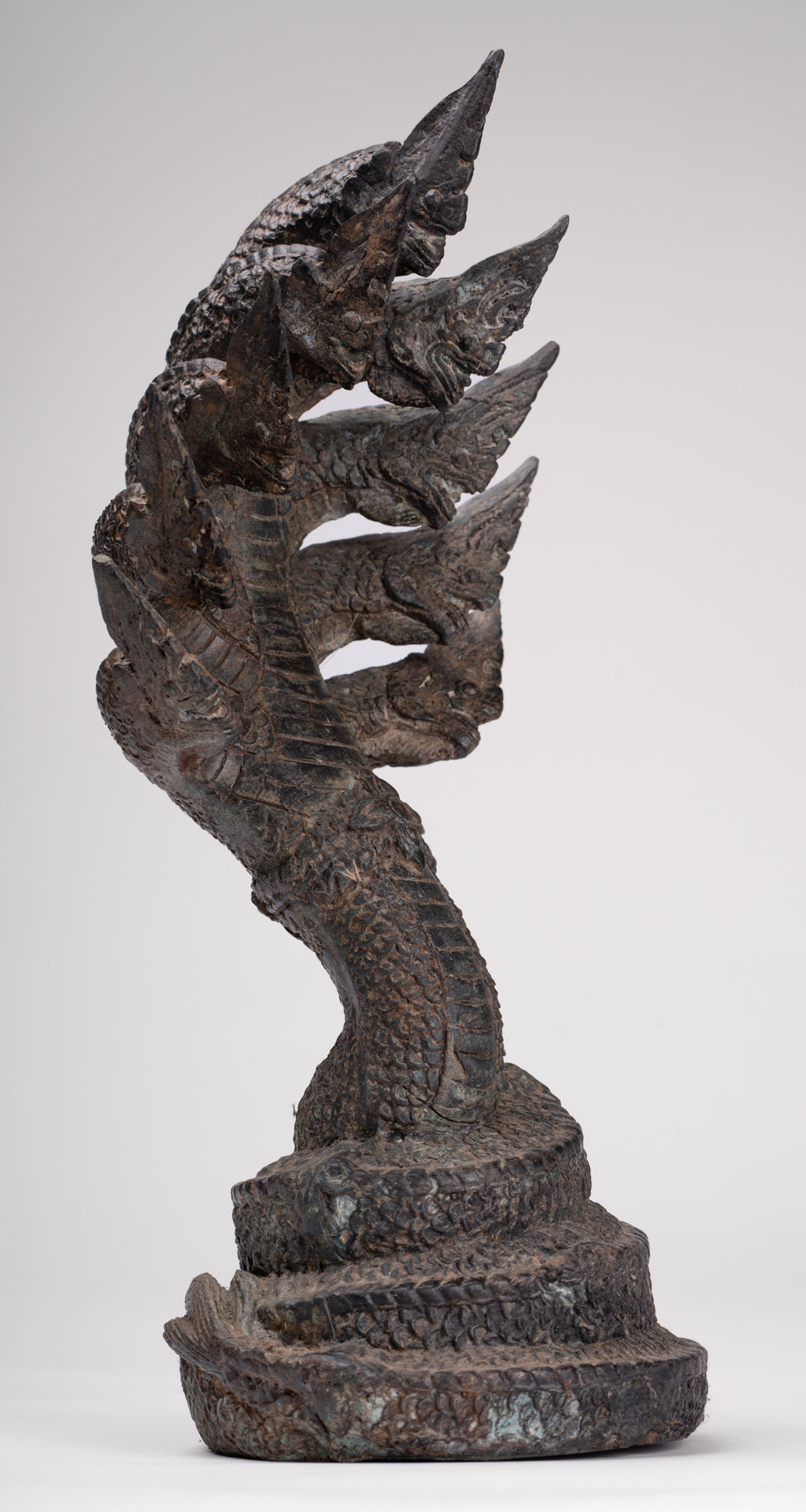 Antique Thai Style Bronze Nine Head Protective Naga, Snake or Serpent Statue - 35cm/14"