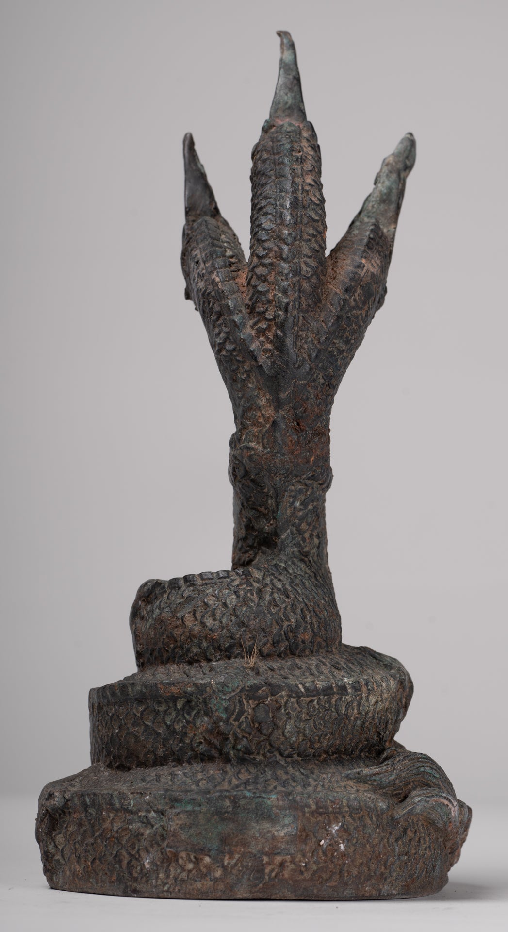 Antique Thai Style Bronze Three Head Protective Naga, Snake or Serpent Statue - 28cm/11"