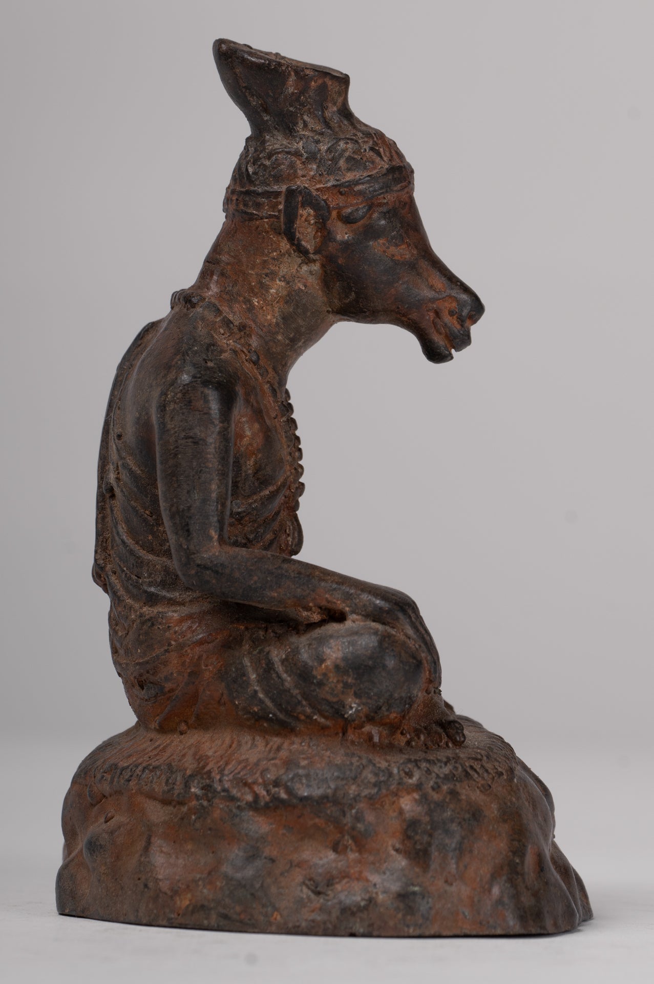 Hayagriva Statue - Antique Thai Style Seated Bronze Hayagriva Avatar of Vishnu - 12.5cm/5"