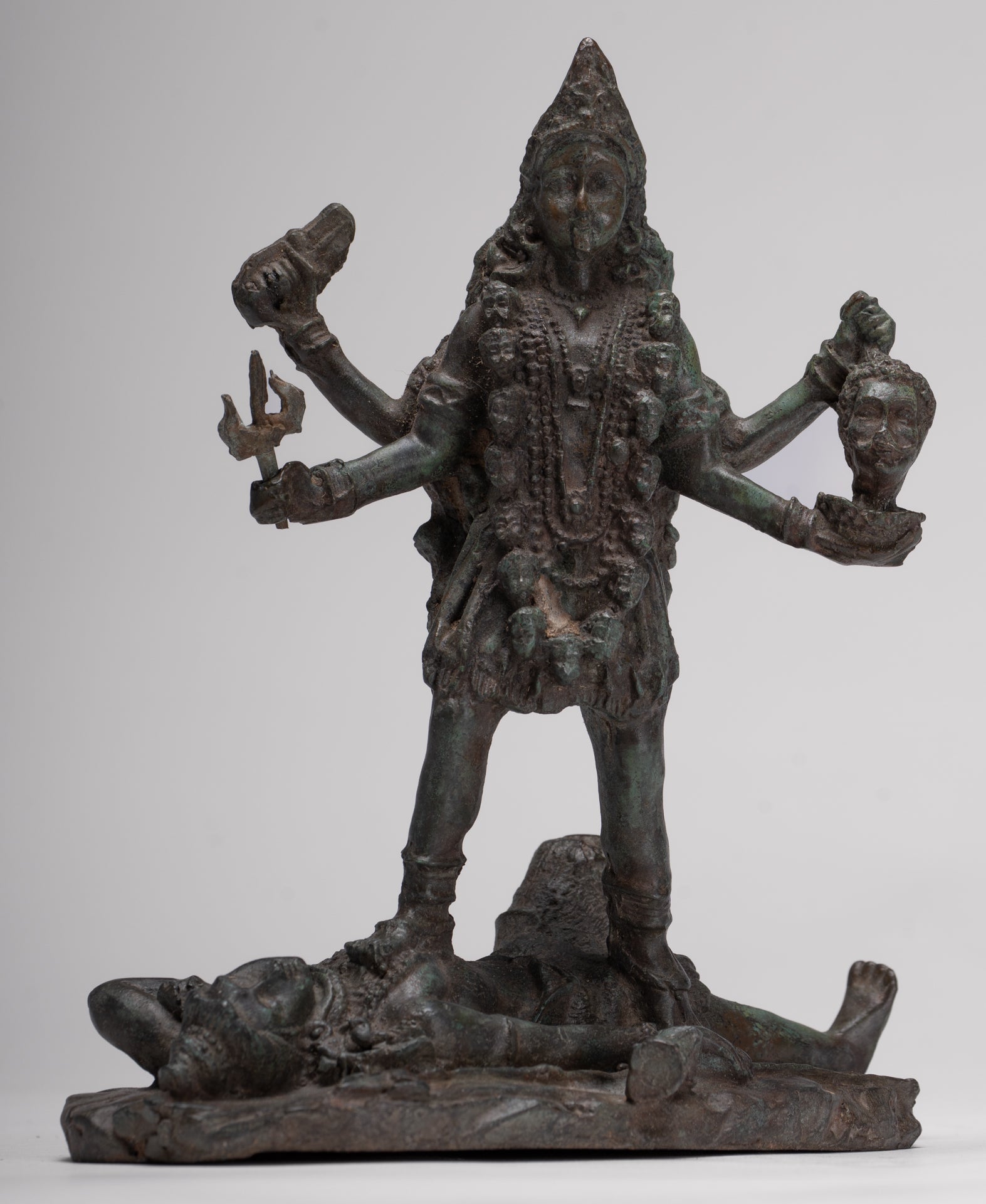 Kali Statue - Antique Indian Style Standing Bronze Kali or Mahakali Statue - 19cm/8"