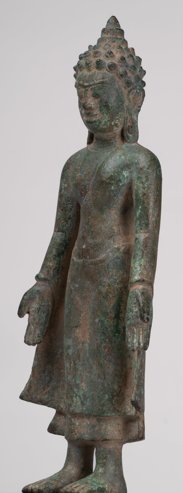 Statue de Bouddha - Antique Khmer Mouled Bronze Phnom Da Standard Bouddha Statue - 31cm / 12 "