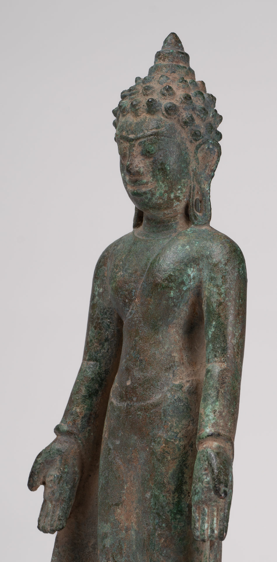 Statue de Bouddha - Antique Khmer Mouled Bronze Phnom Da Standard Bouddha Statue - 31cm / 12 "