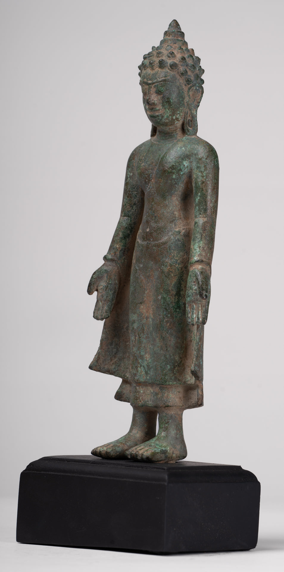 Statue de Bouddha - Antique Khmer Mouled Bronze Phnom Da Standard Bouddha Statue - 31cm / 12 "