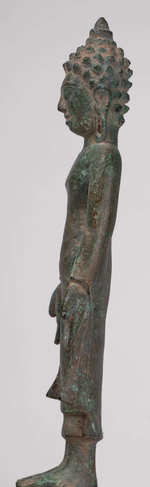 Statue de Bouddha - Antique Khmer Mouled Bronze Phnom Da Standard Bouddha Statue - 31cm / 12 "