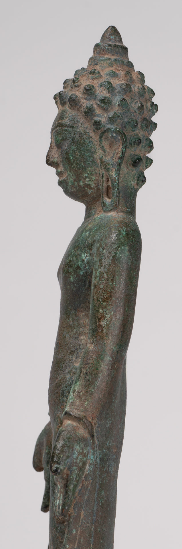 Statue de Bouddha - Antique Khmer Mouled Bronze Phnom Da Standard Bouddha Statue - 31cm / 12 "