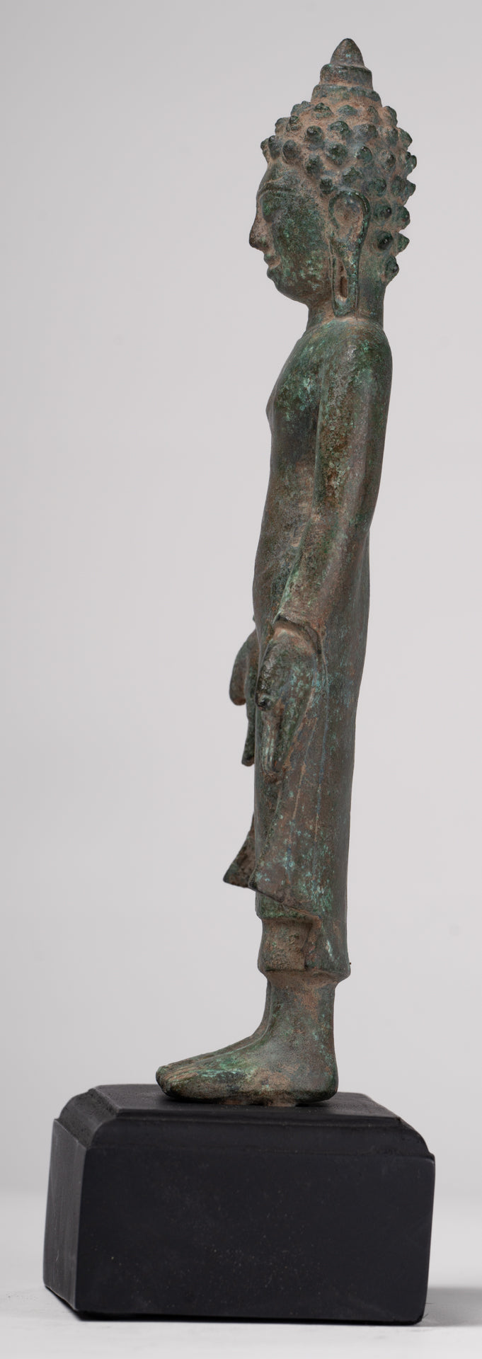 Statue de Bouddha - Antique Khmer Mouled Bronze Phnom Da Standard Bouddha Statue - 31cm / 12 "