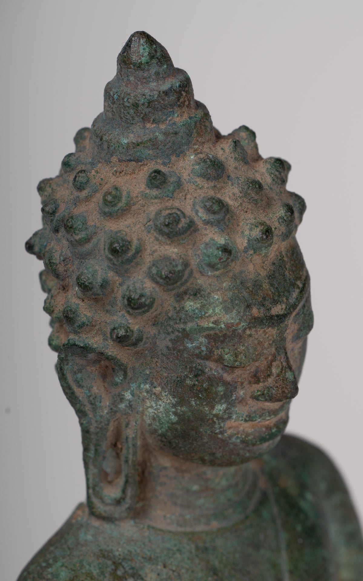 Statue de Bouddha - Antique Khmer Mouled Bronze Phnom Da Standard Bouddha Statue - 31cm / 12 "