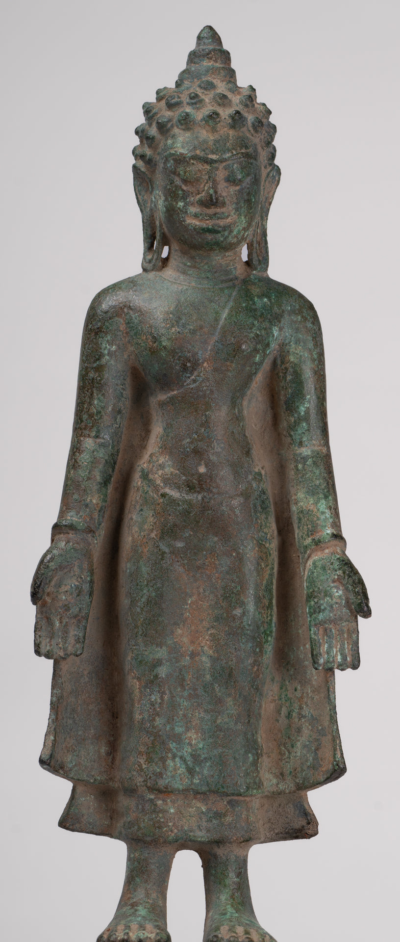 Statue de Bouddha - Antique Khmer Mouled Bronze Phnom Da Standard Bouddha Statue - 31cm / 12 "