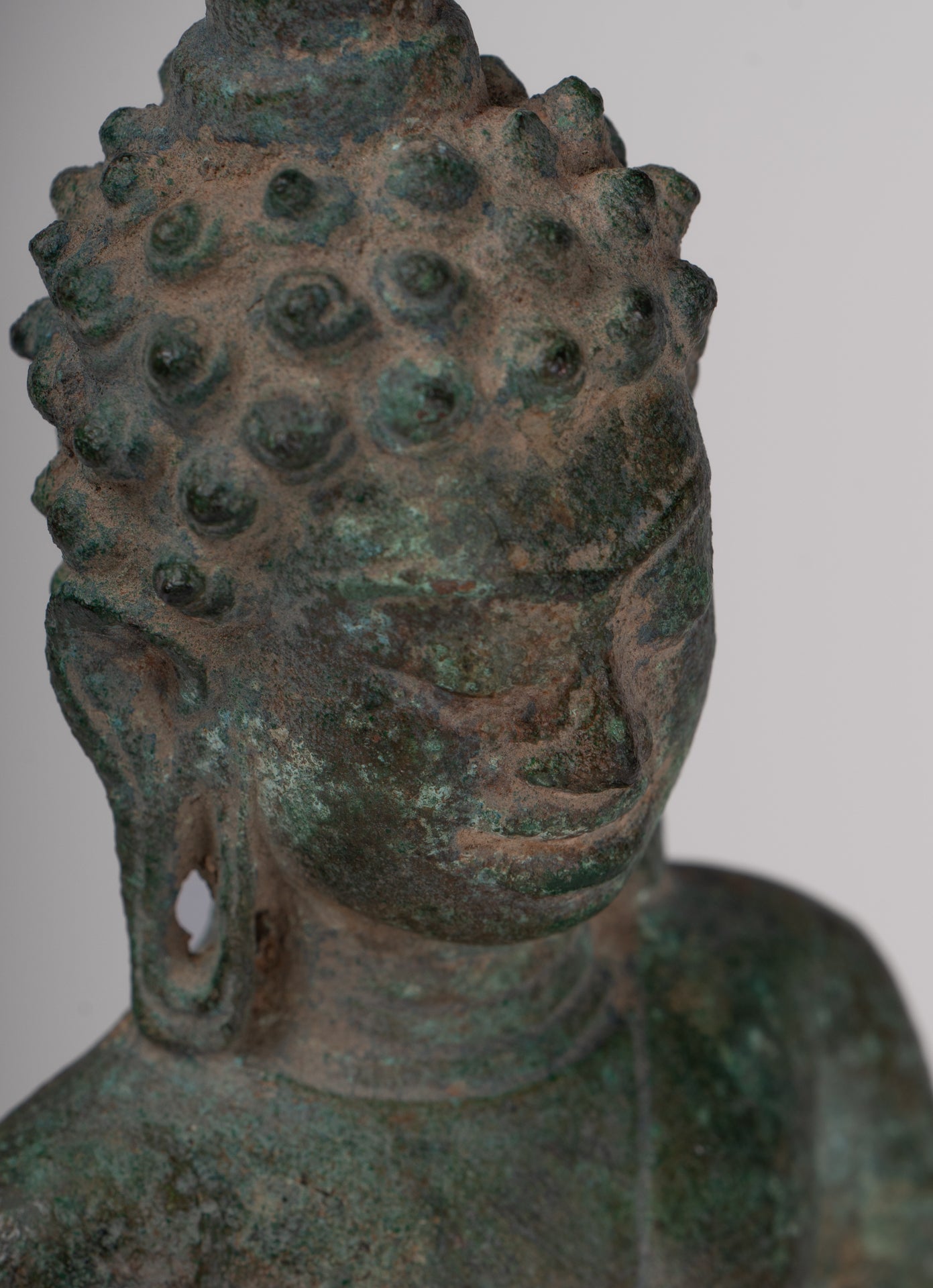 Statue de Bouddha - Antique Khmer Mouled Bronze Phnom Da Standard Bouddha Statue - 31cm / 12 "