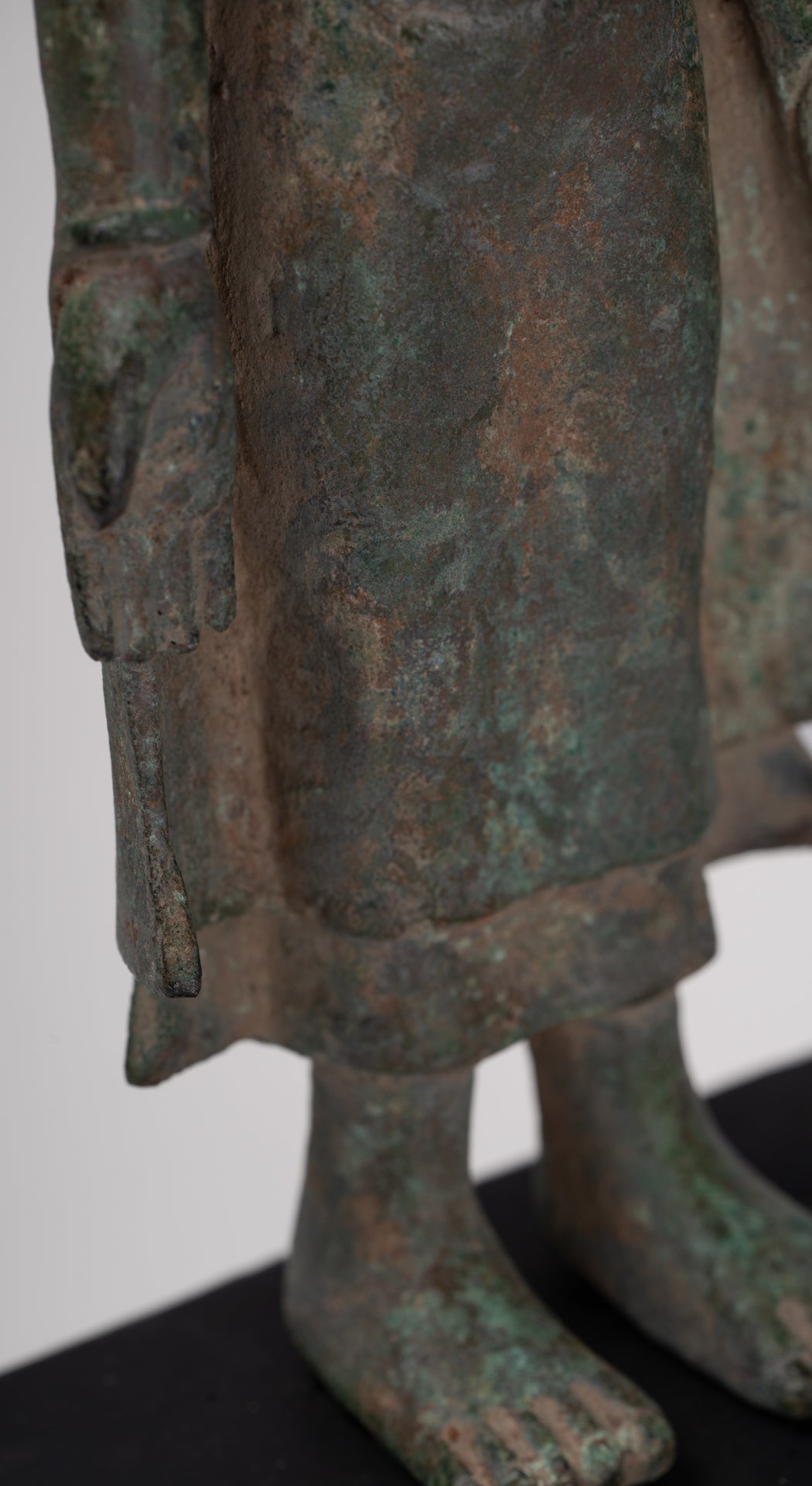 Statue de Bouddha - Antique Khmer Mouled Bronze Phnom Da Standard Bouddha Statue - 31cm / 12 "