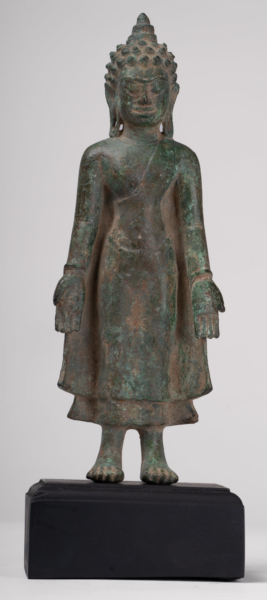 Statue de Bouddha - Antique Khmer Mouled Bronze Phnom Da Standard Bouddha Statue - 31cm / 12 "