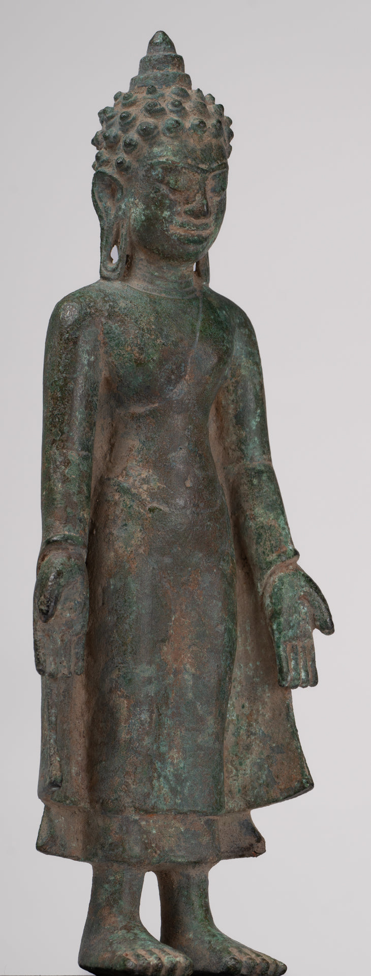 Statue de Bouddha - Antique Khmer Mouled Bronze Phnom Da Standard Bouddha Statue - 31cm / 12 "