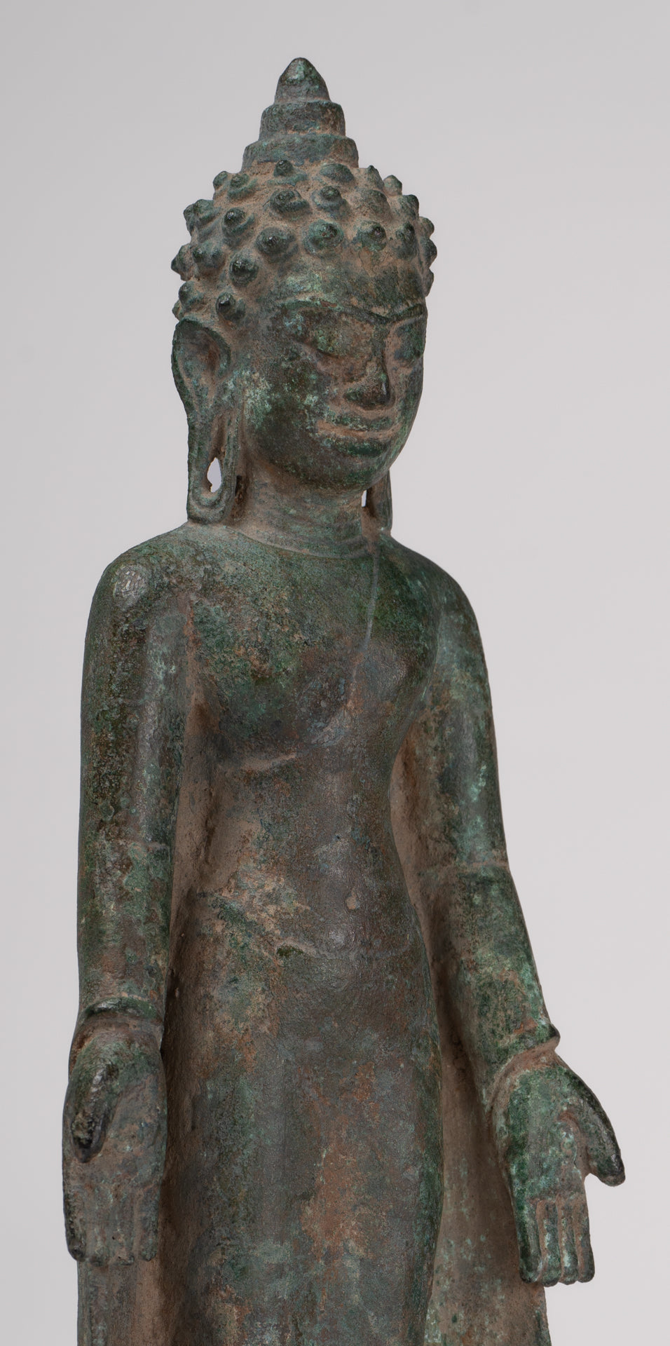 Statue de Bouddha - Antique Khmer Mouled Bronze Phnom Da Standard Bouddha Statue - 31cm / 12 "