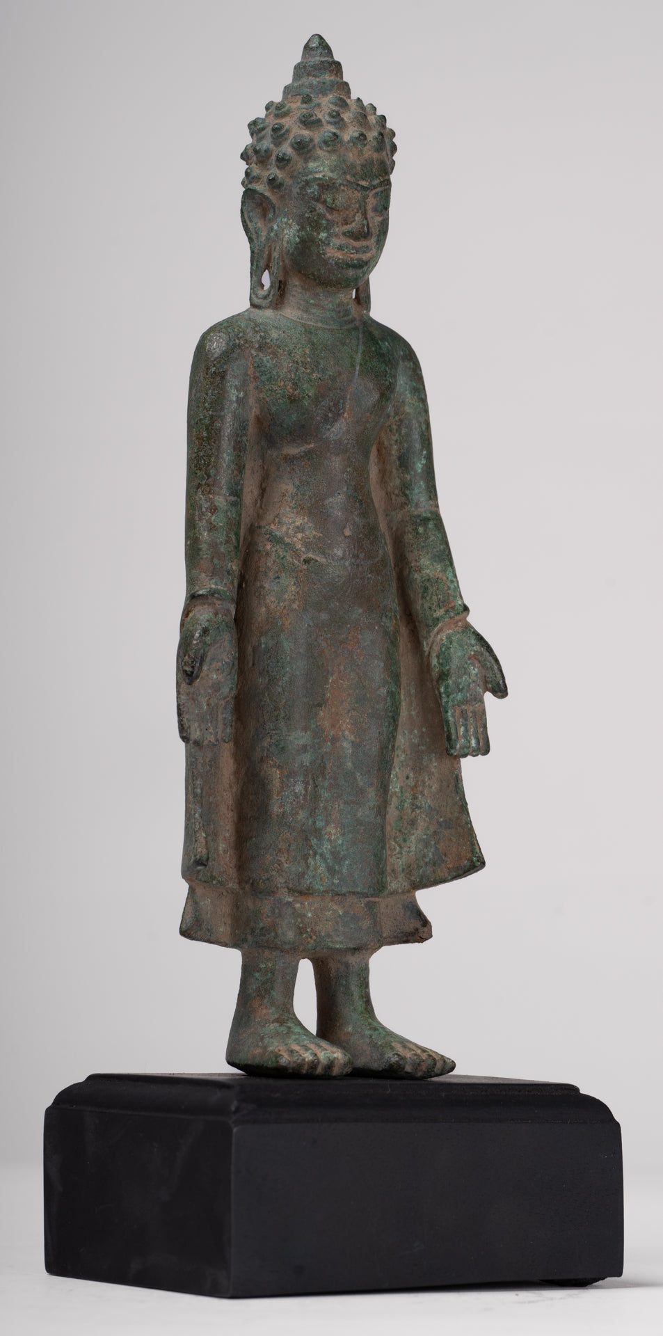 Statue de Bouddha - Antique Khmer Mouled Bronze Phnom Da Standard Bouddha Statue - 31cm / 12 "